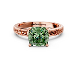 Rose gold Fancy Green Cushion  Solitaire Engagement Ring with Scrollwork Band and Four-Prong Setting_133