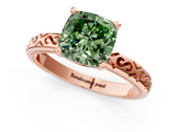 Rose gold Fancy Green Cushion  Solitaire Engagement Ring with Scrollwork Band and Four-Prong Setting_134