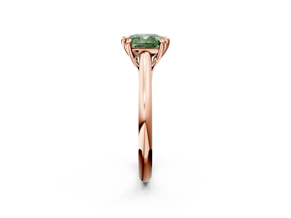 Rose gold Fancy Green Cushion  Solitaire Engagement Ring with Six-Prong Setting and Classic Band