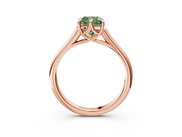 Rose gold Fancy Green Cushion  Solitaire Engagement Ring with Six-Prong Setting and Classic Band