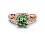Rose gold Fancy Green Cushion  Solitaire Filigree Engagement Ring with Halo and Prong Setting_75