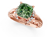 Rose gold Fancy Green Cushion  Solitaire Filigree Engagement Ring with Halo and Prong Setting_76