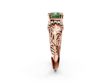 Rose gold Fancy Green Cushion  Solitaire Filigree Engagement Ring with Halo and Prong Setting_77