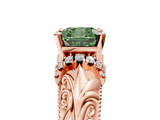 Rose gold Fancy Green Cushion  Solitaire Filigree Engagement Ring with Halo and Prong Setting_80