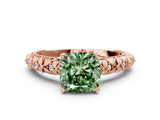 Rose gold Fancy Green Cushion  Solitaire Floral Milgrain Engagement Ring_31