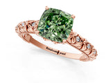 Rose gold Fancy Green Cushion  Solitaire Floral Milgrain Engagement Ring_32