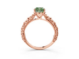 Rose gold Fancy Green Cushion  Solitaire Floral Milgrain Engagement Ring_34
