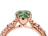 Rose gold Fancy Green Cushion  Solitaire Floral Milgrain Engagement Ring_35
