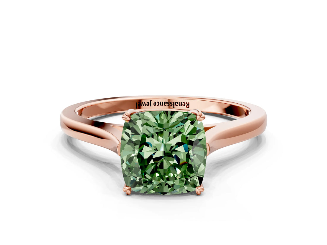 Rose gold Fancy Green Cushion  Solitaire Heart Prong Engagement Ring with Tapered Band_55