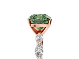 Rose gold Fancy Green Cushion  Solitaire Marquise Side Stone Prong Setting Ring_47