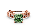 Rose gold Fancy Green Cushion  Solitaire Milgrain Diamond Engagement Ring with Bezel and Marquise Band_66