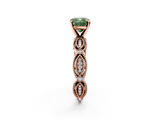 Rose gold Fancy Green Cushion  Solitaire Milgrain Diamond Engagement Ring with Bezel and Marquise Band_68
