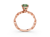 Rose gold Fancy Green Cushion  Solitaire Milgrain Diamond Engagement Ring with Bezel and Marquise Band_69