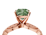 Rose gold Fancy Green Cushion  Solitaire Milgrain Diamond Engagement Ring with Bezel and Marquise Band_70
