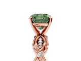 Rose gold Fancy Green Cushion  Solitaire Milgrain Diamond Engagement Ring with Bezel and Marquise Band_71