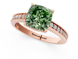 Rose gold Fancy Green Cushion  Solitaire Pavé Band Prong Setting Ring_17