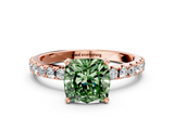 Rose gold Fancy Green Cushion  Solitaire Pavé Band with Four-Prong Setting_128