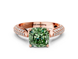 Rose gold Fancy Green Cushion  Solitaire Pavé Diamond Engagement Ring with Four-Prong Setting_151