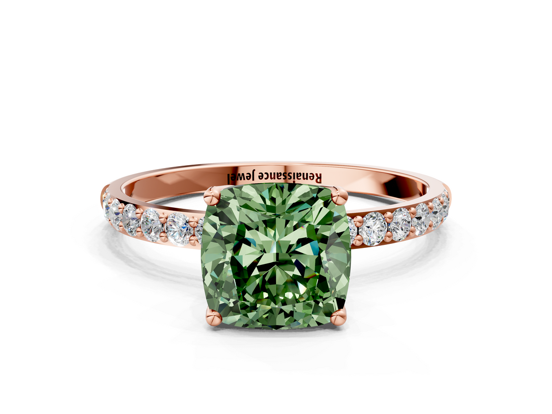 Rose gold Fancy Green Cushion  Solitaire Pavé Diamond Engagement Ring with Four-Prong Setting_39