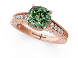 Rose gold Fancy Green Cushion  Solitaire Pavé Diamond Milgrain Engagement Ring with Four-Prong Setting_4