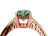 Rose gold Fancy Green Cushion  Solitaire Pavé Diamond Milgrain Engagement Ring with Four-Prong Setting_7