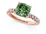 Rose gold Fancy Green Cushion  Solitaire Pave Diamond Engagement Ring with Four-Prong Setting_322