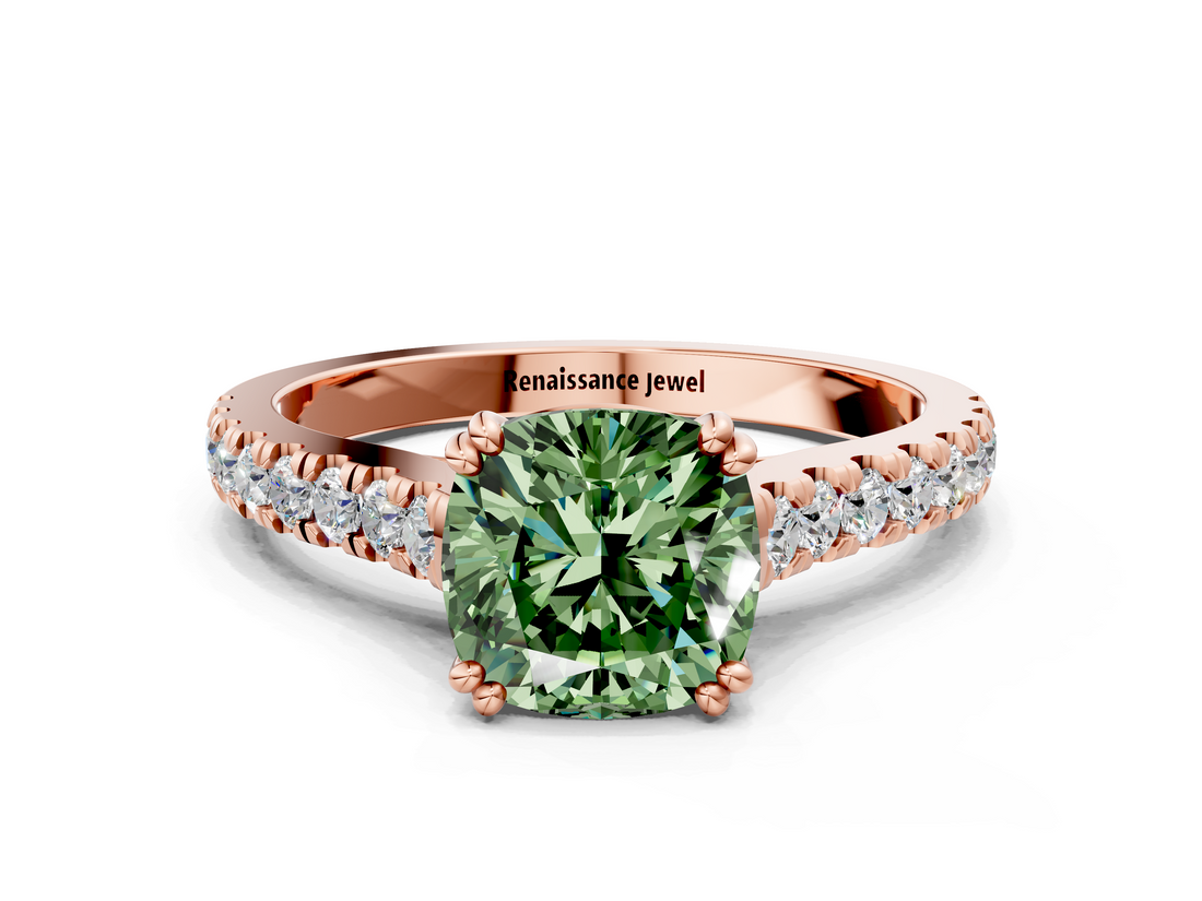 Rose gold Fancy Green Cushion  Solitaire Pave Diamond Engagement Ring with Prong Setting_20