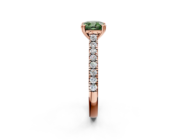 Rose gold Fancy Green Cushion  Solitaire Pave Diamond Engagement Ring with Prong Setting