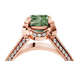 Rose gold Fancy Green Cushion  Solitaire Pave Split Shank Ring with Four-Prong Setting_85