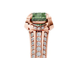 Rose gold Fancy Green Cushion  Solitaire Pave Split Shank Ring with Four-Prong Setting_86