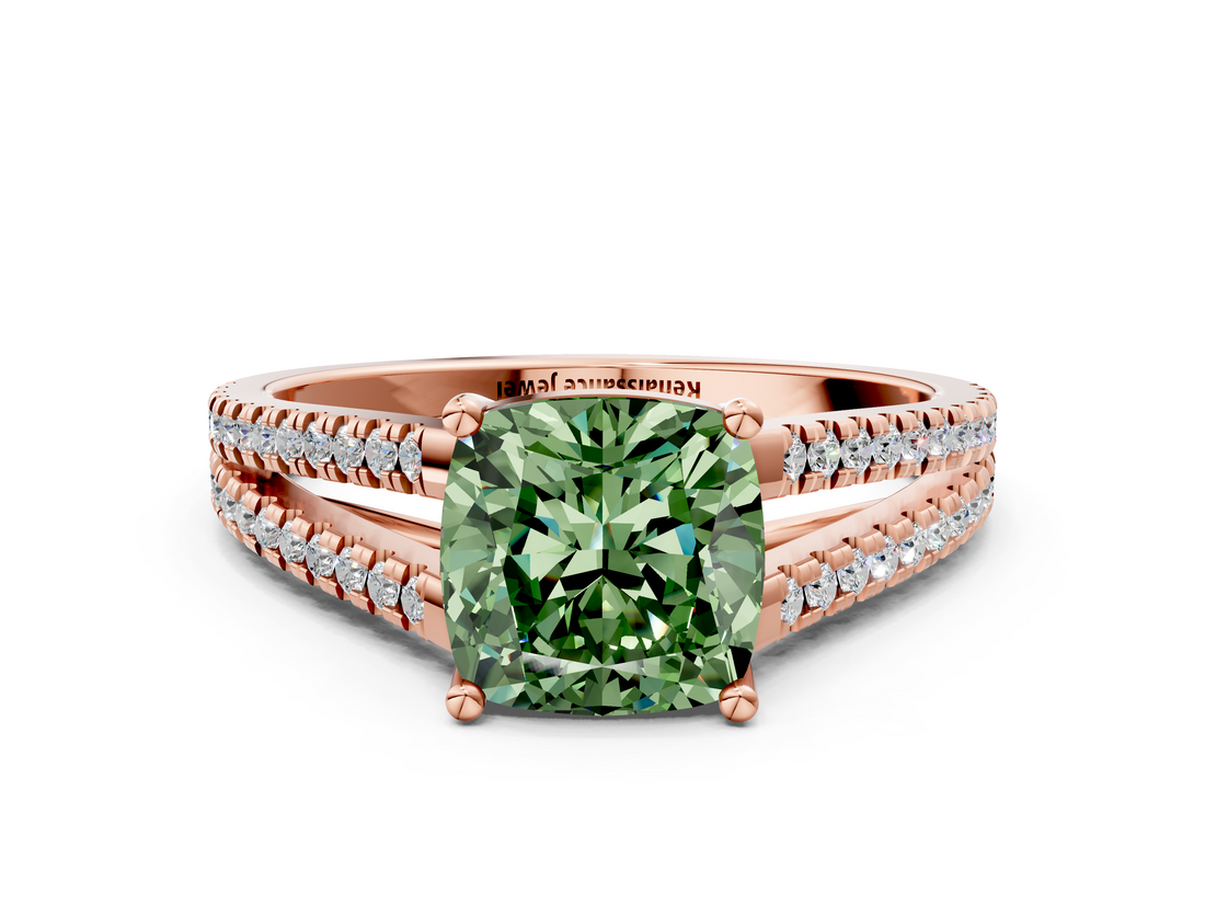 Rose gold Fancy Green Cushion  Solitaire Split Shank Pavé Diamond Engagement Ring_371
