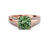 Rose gold Fancy Green Cushion  Solitaire Split Shank Pavé Diamond Engagement Ring_371