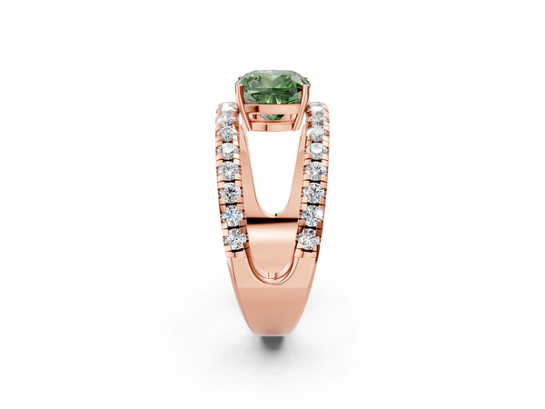 Rose gold Fancy Green Cushion  Solitaire Split Shank Pave Diamond Ring