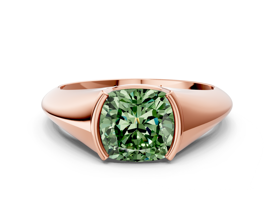 Rose gold Fancy Green Cushion  Solitaire Tension Set Diamond Ring_19