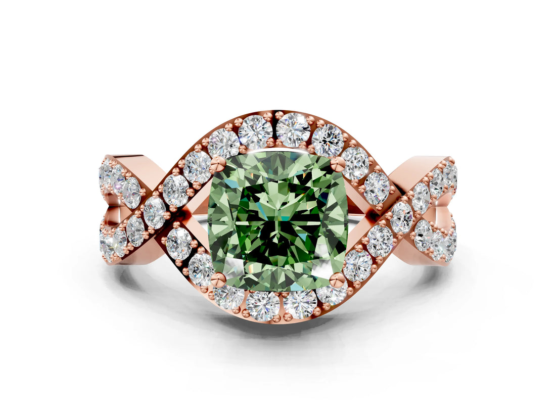Rose gold Fancy Green Cushion  Solitaire Twist Band Pavé Diamond Engagement Ring_32