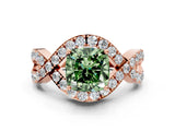 Rose gold Fancy Green Cushion  Solitaire Twist Band Pavé Diamond Engagement Ring_32