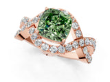 Rose gold Fancy Green Cushion  Solitaire Twist Band Pavé Diamond Engagement Ring_33