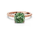 Rose gold Fancy Green Cushion  Solitaire Twist Band Ring with Four-Prong Setting_80