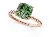 Rose gold Fancy Green Cushion  Solitaire Twist Band Ring with Four-Prong Setting_81