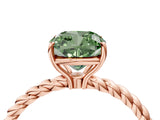 Rose gold Fancy Green Cushion  Solitaire Twist Band Ring with Four-Prong Setting_84