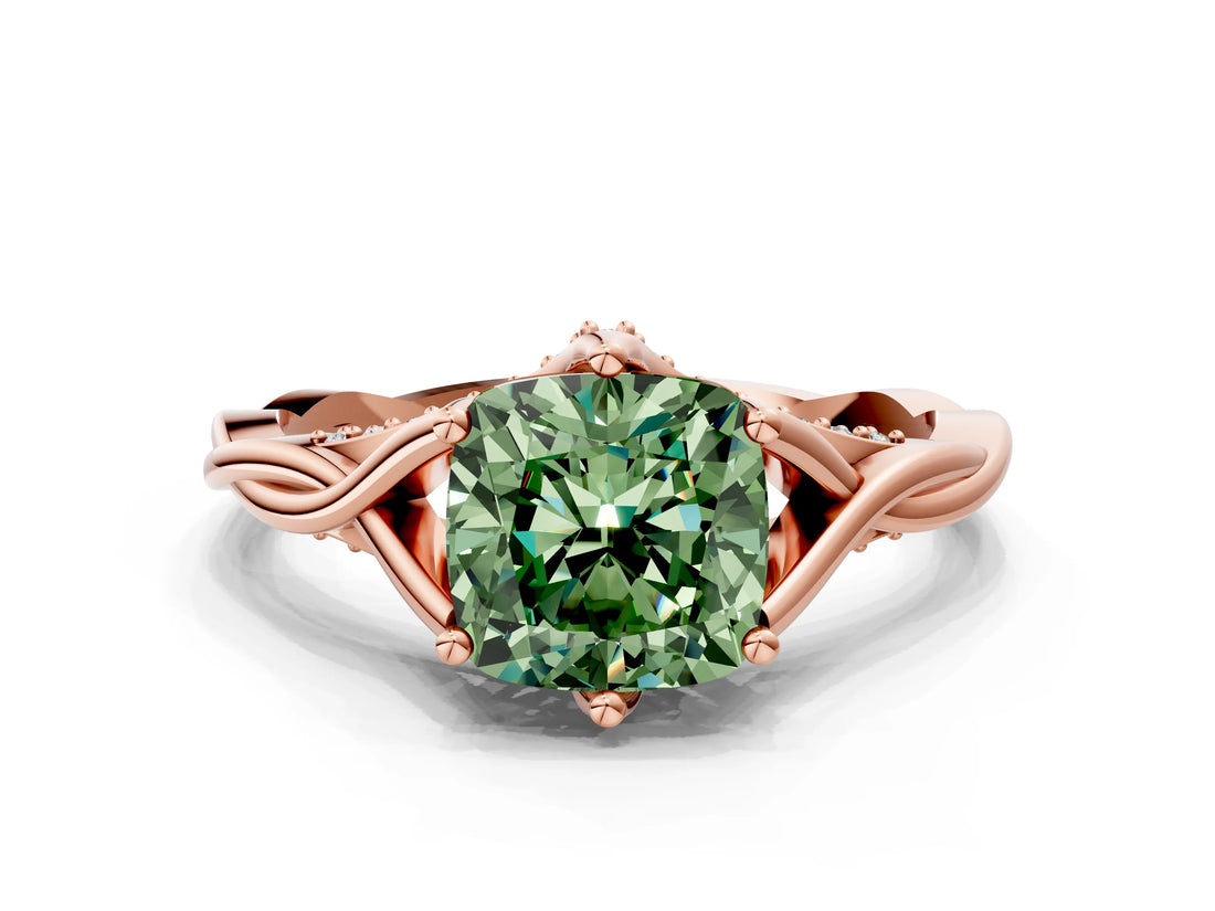 Rose gold Fancy Green Cushion  Solitaire Twist Band Six-Prong Setting 1