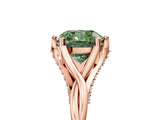 Rose gold Fancy Green Cushion  Solitaire Twist Band Six-Prong Setting