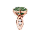 Rose gold Fancy Green Cushion  Solitaire Twist Band with Leaf Prong Setting 1