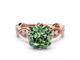 Rose gold Fancy Green Cushion  Solitaire Twist Band with Leaf Prong Setting 2