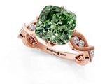 Rose gold Fancy Green Cushion  Solitaire Twist Band with Leaf Prong Setting 3