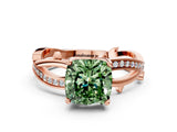 Rose gold Fancy Green Cushion  Solitaire Twist Band with Pavé Accents and Four-Prong Setting_20