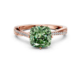 Rose gold Fancy Green Cushion  Solitaire Twist Band with Pavé Diamonds and Four-Prong Setting_70