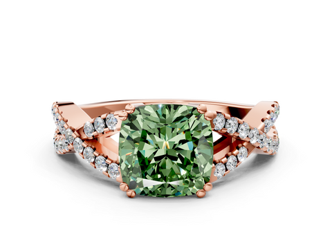 Rose gold Fancy Green Cushion  Solitaire Twist Band with Pavé Setting and Four-Prong Setting_31