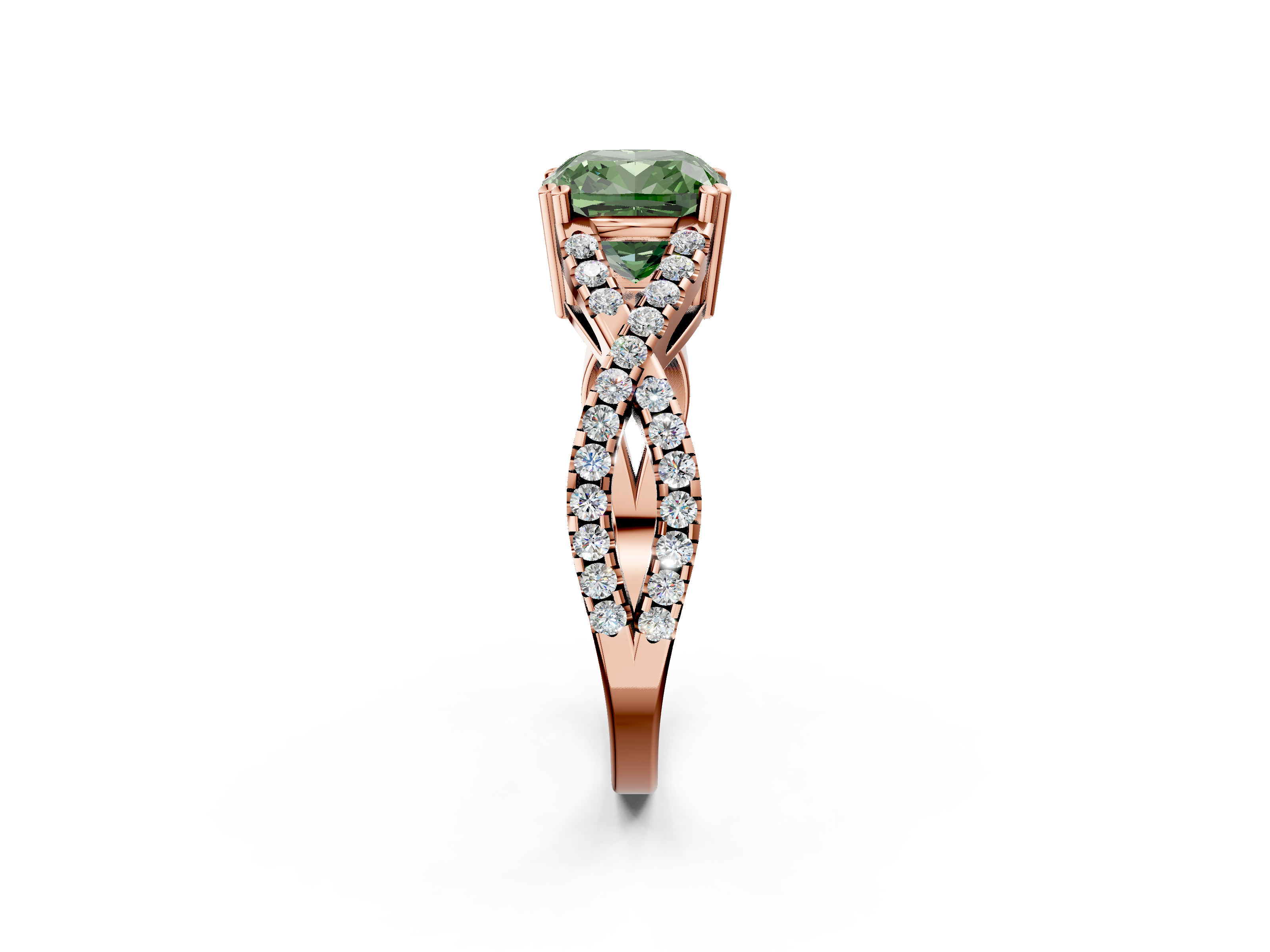 Rose gold Fancy Green Cushion  Solitaire Twist Band with Pavé Setting and Four-Prong Setting_33