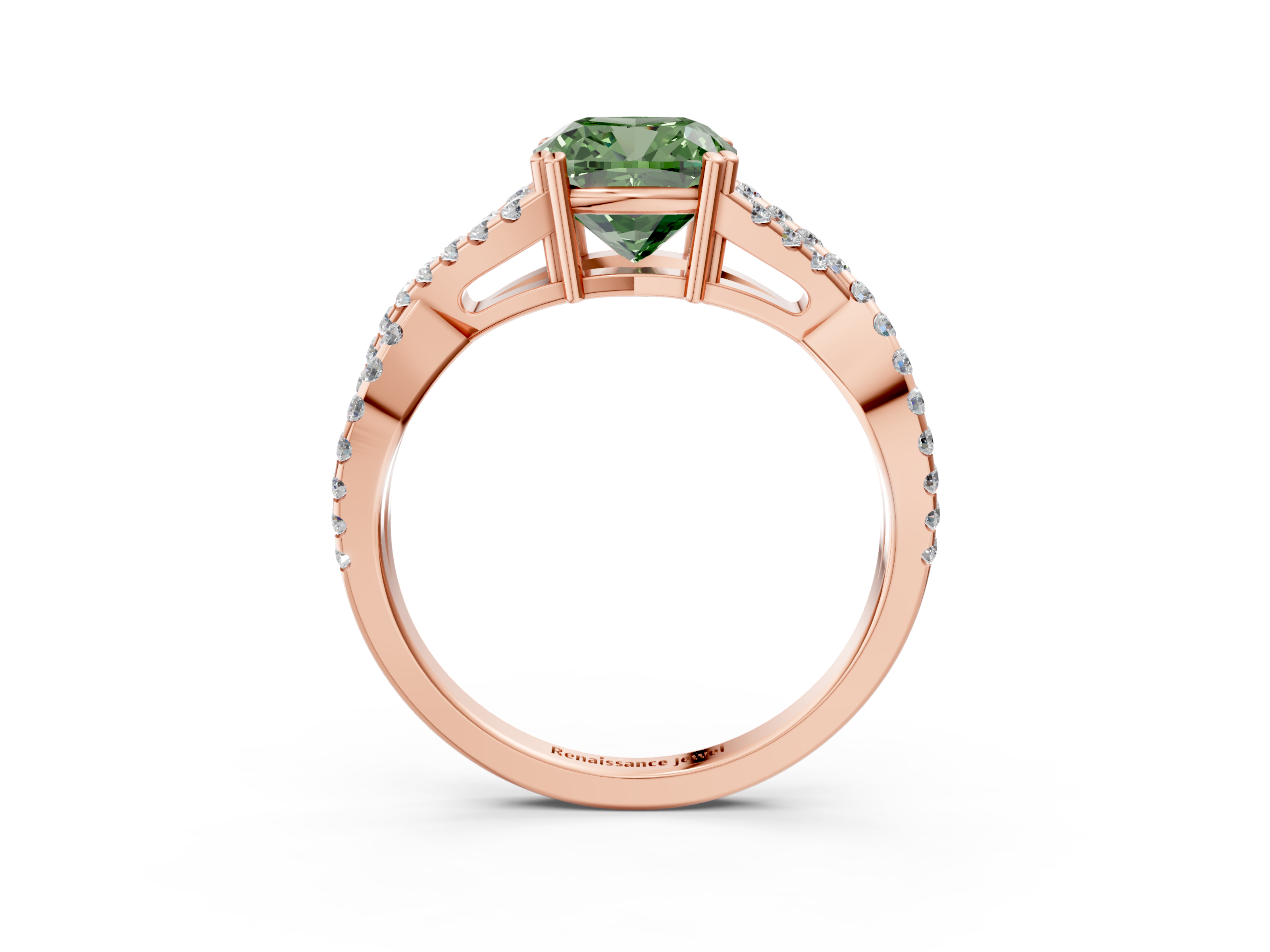 Rose gold Fancy Green Cushion  Solitaire Twist Band with Pavé Setting and Four-Prong Setting_34